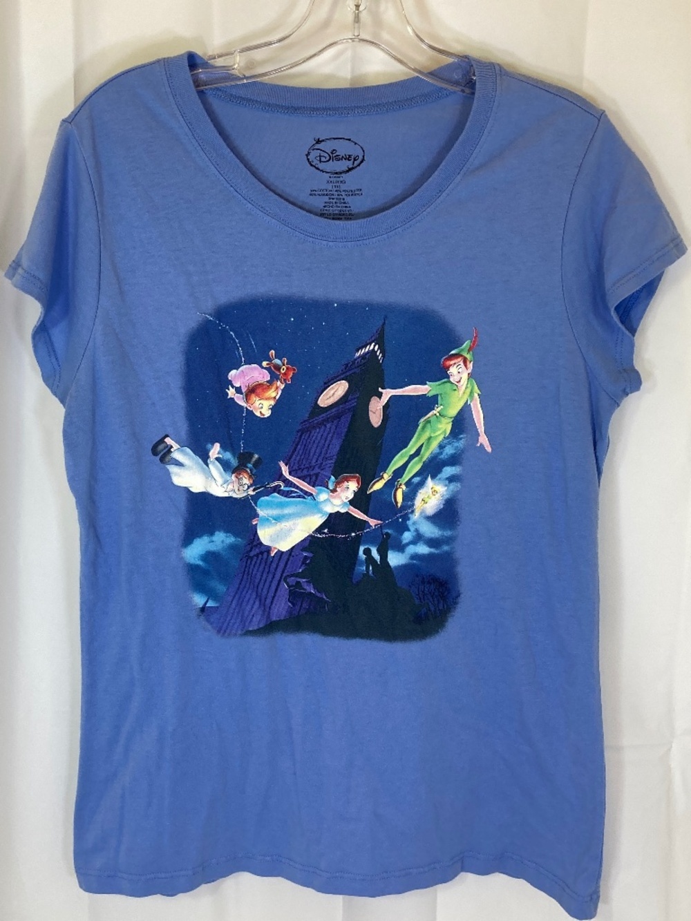 Disney Peter Pan Short Sleeve Shirt Junior Sz XXL 19 Glitter Accent Blue